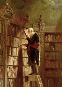 Kunst-Postkarte Spitzweg: Der Bücherwurm
