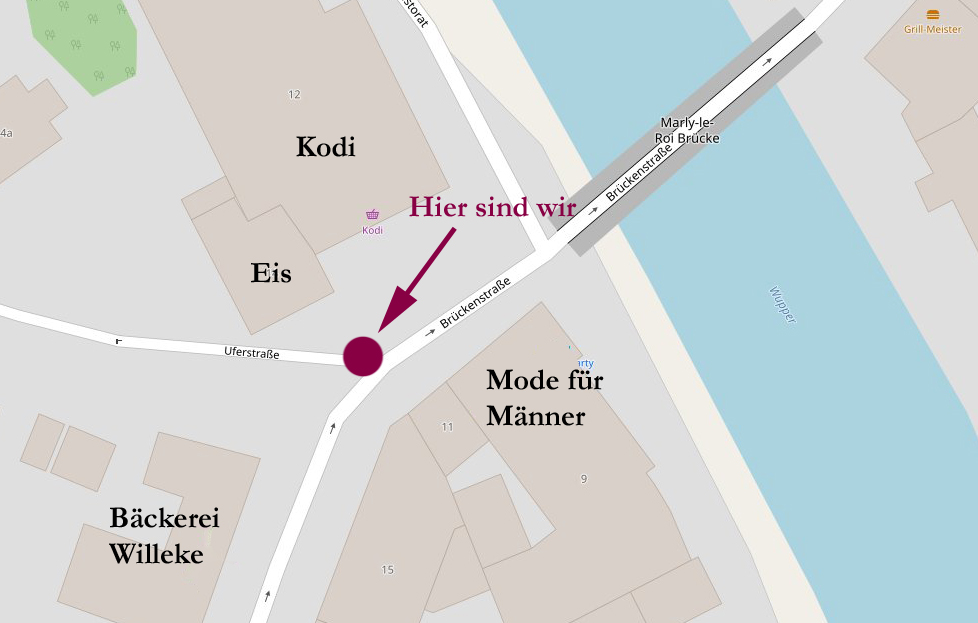Karte der Ecke Uferstraße / Brückenstraße in Leichlingen - Unser Stand auf dem Leichlinger Stadtfest