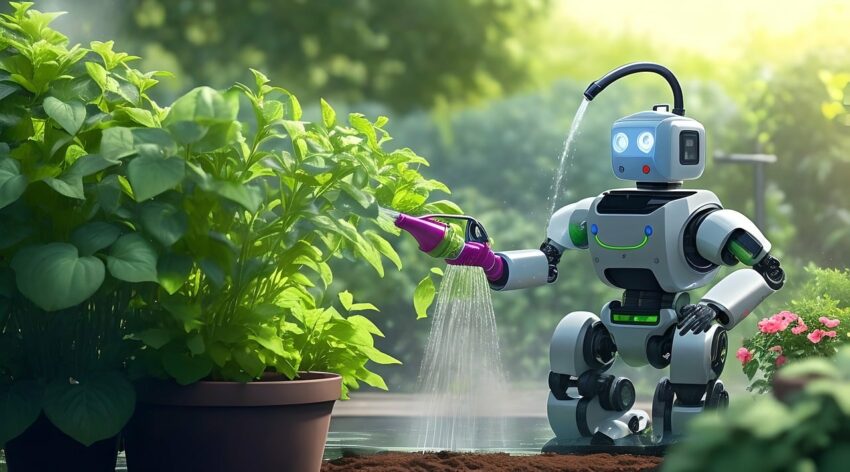 Roboter gießt Pflanzen