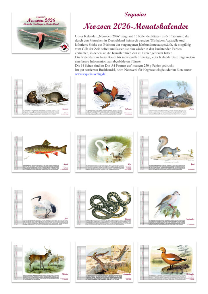 Alle Kalenderblätter aus dem Kalender "Neozoen 2026 - Tierische Neubürger in Deutschland"